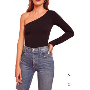 Reformation L One Shoulder $128 Stewart Top Long Sleeve Bodycon Sexy Black